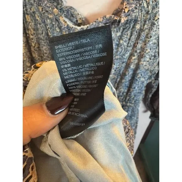 Anthropologie Kira Off-the-Shoulder Peasant Dress Blue Floral 6P - Picture 9 of 10